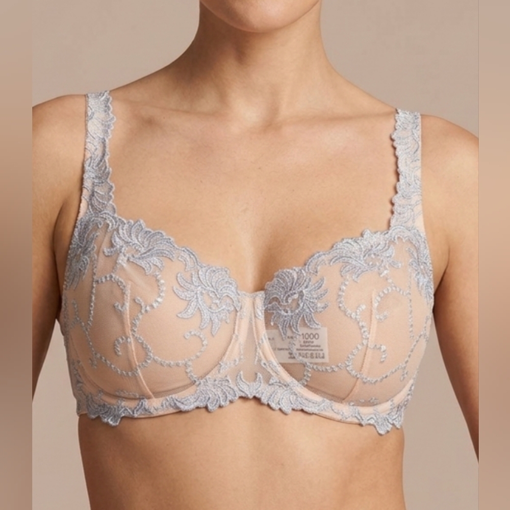 LUNAIRE Bra 34DDD Lace Underwire Bra Light Blue   completely transparent .